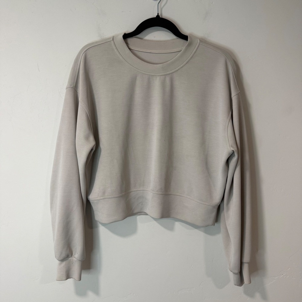 Lululemon Softstreme Perfectly Oversized Crop Crew Sweatshirt Grey Beige Stain